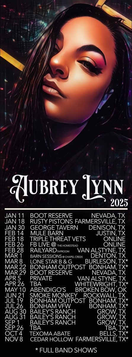 aubreylynnmusic's tweet image. ❤️‍🔥3 NEW SHOWS ADDED!❤️‍🔥
We’d love to come play at your venue, festival, or private party event in 2025! WE ARE NOW BOOKING! Contact us: aubreylynnmusic@gmail.com and let’s book a date! #AubreyLynnMusic #booking2025 #risingcreator #Texas #Country #Music #LIVE #shows