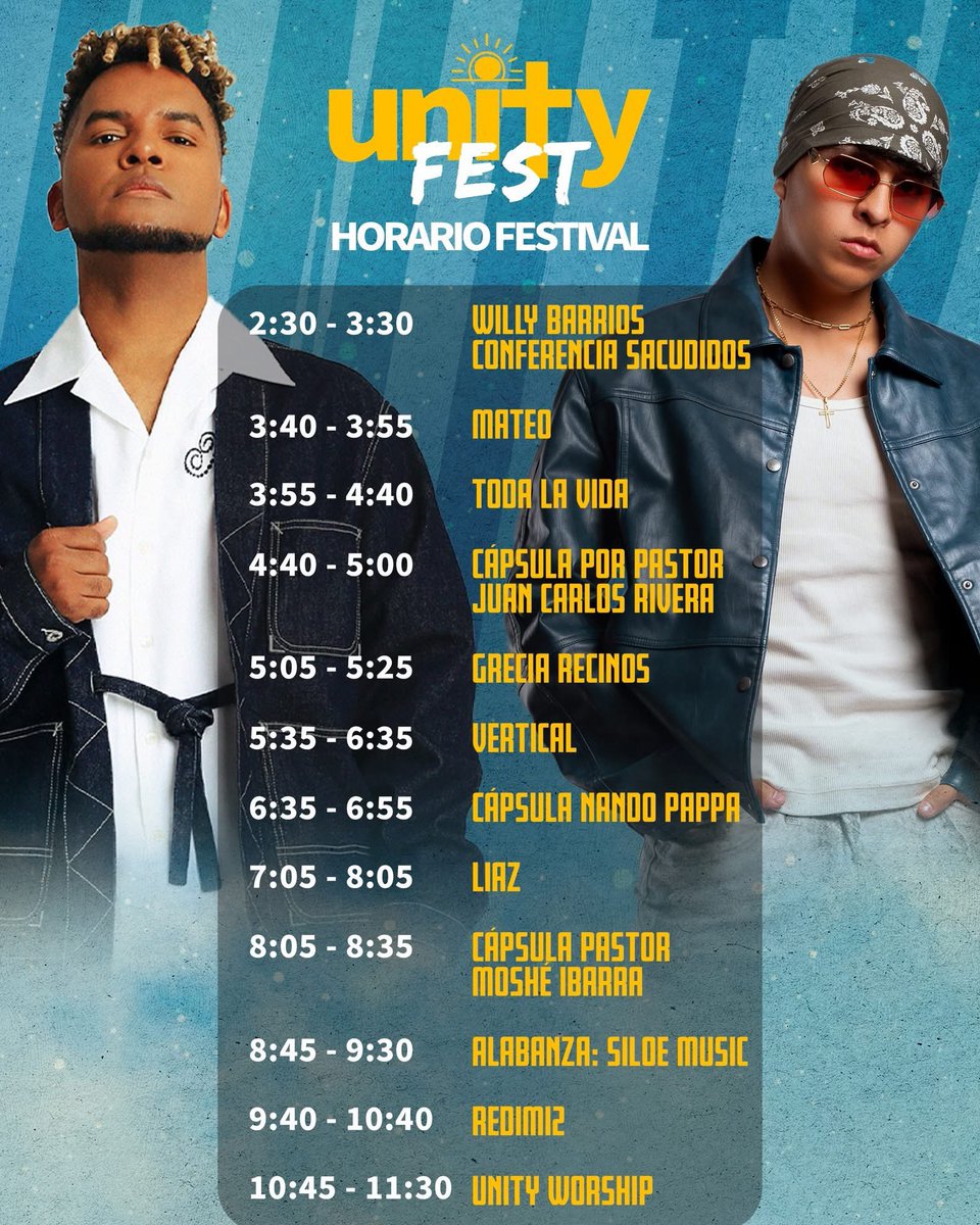 mosheibarra's tweet image. CONTANDO LAS HORAS PARA DAR INICIO CON NUESTRO FESTIVAL!!!🔥🚩
Te compartimos los horarios!!! ⏰
Recuerda que se abren puertas a las 2pm! ✅✨

¡Te esperamos! #UnityFest #SomosUno