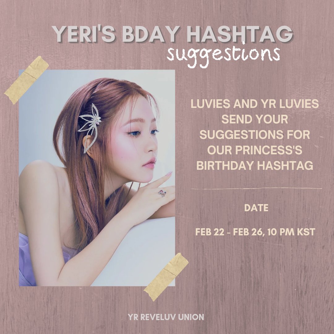 💫  YERI B'DAY HASHTAG &amp; TAGLINE 💜

🗳 Suggestions box open! 
• Don't forget to read the instructions mentioned in the description ☺️
🔗docs.google.com/forms/d/1M9p3j…

🗓 Deadline: February 26, 10pm kst

#YERI #예리 #RedVelvet #레드벨벳 #KIMYERIM