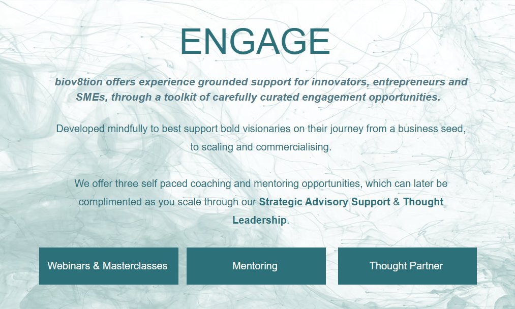 At biov8tion, we empower innovators, entrepreneurs, and SMEs with experience-driven support. Our curated toolkit provides the right engagement opportunities to help bold visionaries grow— from seed to scale.

Let’s build the future together!

#Innovation #Entrepreneurship