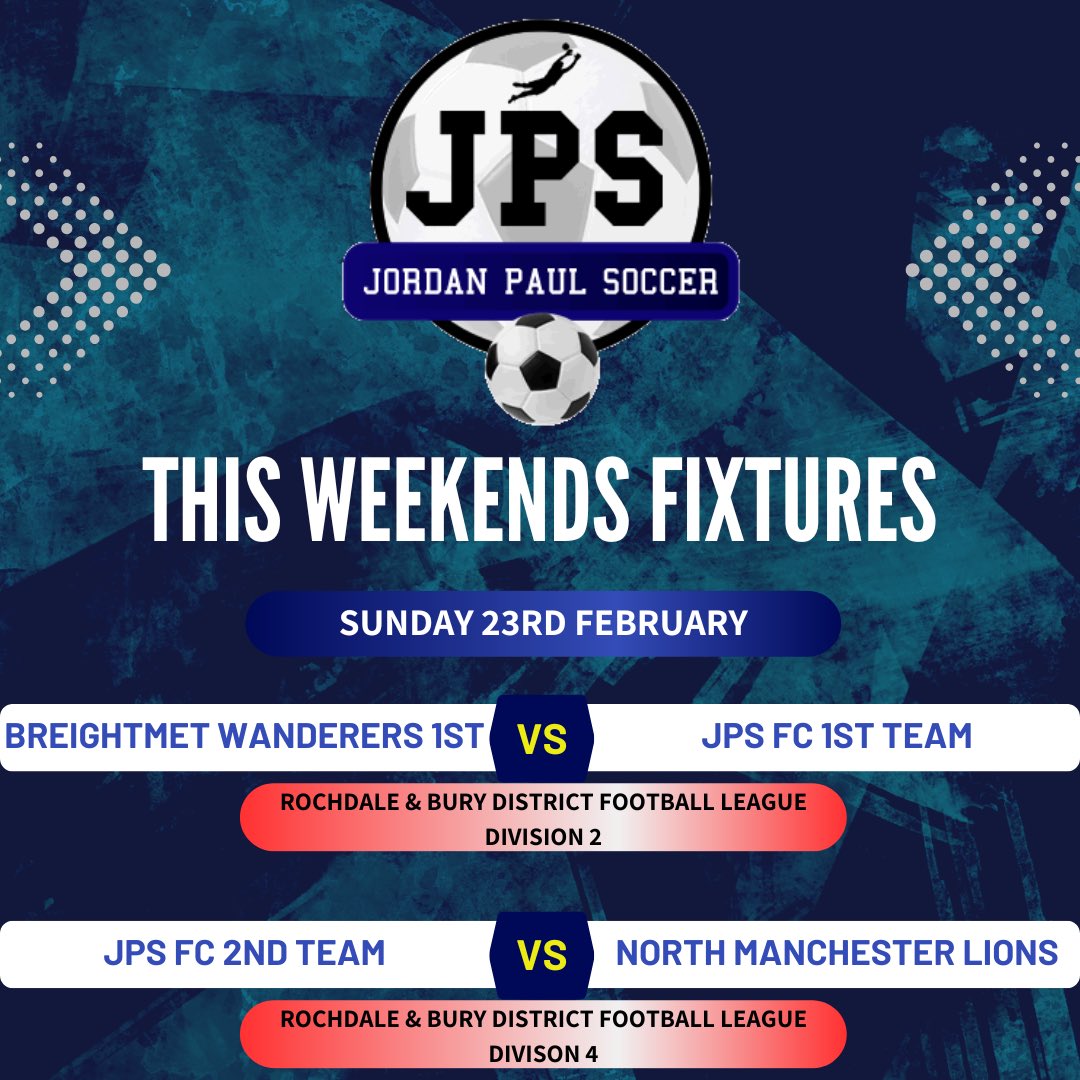 🔵⚫️ This weekends fixtures ⚫️🔵

#JPSFC #JPSfootballclub #grassrootsfootball