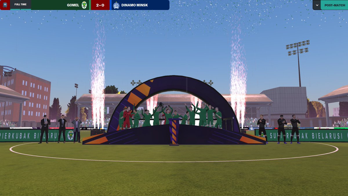 SeanAmblerFM24's tweet photo. 2025 - SUPIERKUBAK BIELARUSI WINNERS 🏆(SEASON 2)
#BelarusianSuperCup winners!! 🏆
We beat @FC_Dinamo_Minsk to lift the Super Cup. That's back to back Super Cup wins.
@fcgomel #FCGomel #DinamoMinsk #Gomel #Belarus #Minsk #BacktoBackWinners 🏆🇧🇾 https://t.co/xtsB5EbdPm