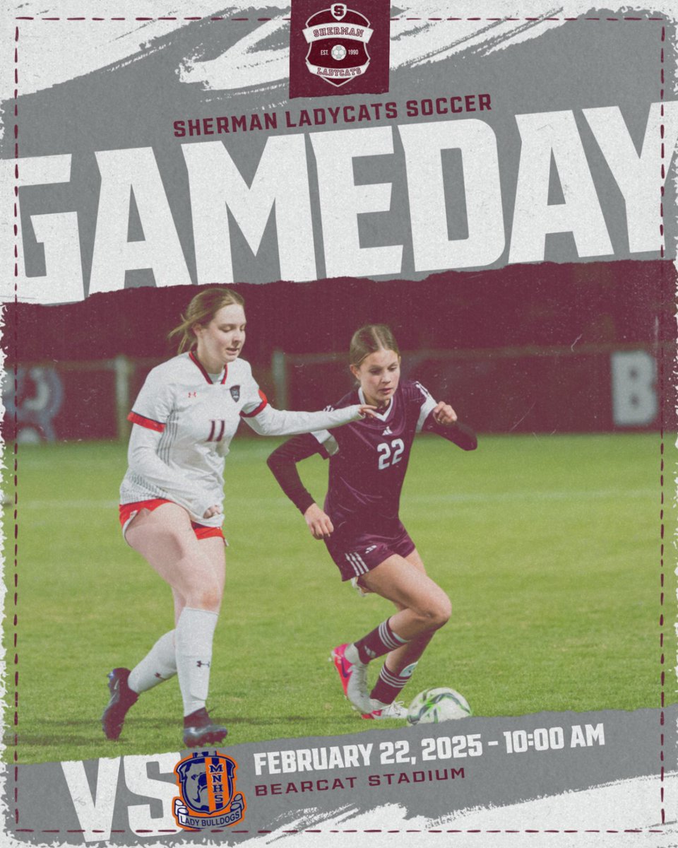 It's Gameday!

🆚 <a href="/LadyBulldogsSoc/">McKinney North Lady Bulldogs Soccer</a> 
⏰ 10:00 AM
🏟️ Bearcat Stadium
📺 fan.hudl.com/usa/tx/sherman… 
🎟️ shermanisd.net/athletics/tick…