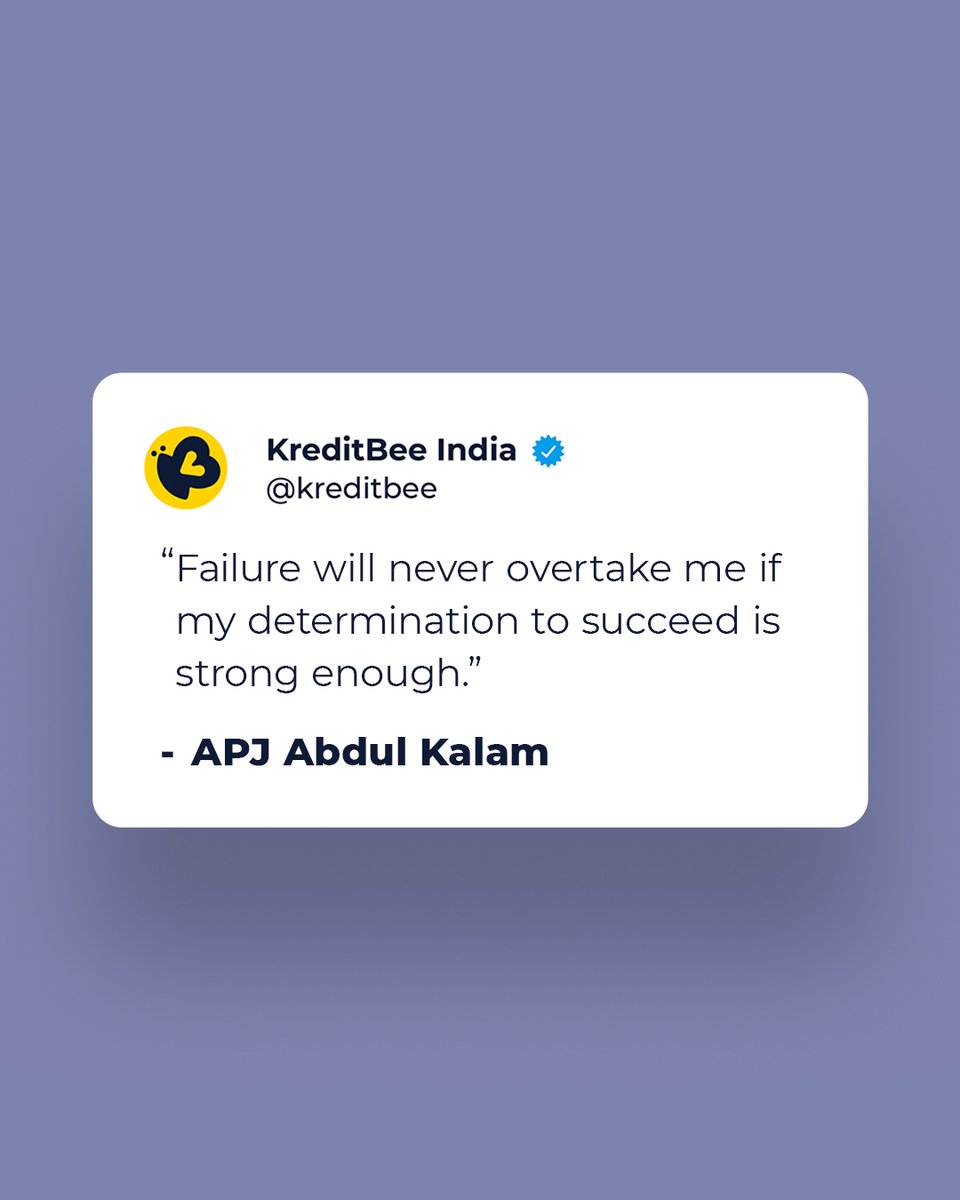 kreditbee's tweet photo. Let his words be a reminder to stay determined, stay focused, and success will follow.

#KreditBee #KreditBeeApp #KreditBeeIndia #KreditBeeHainNa #KBQuote #QuoteOfTheWeek #UserFriendlyApp

[KreditBee, KreditBeeApp, KreditBeeIndia, KreditBeeHainNa KBQuote, QuoteOfTheWeek, UserFriendlyApp]