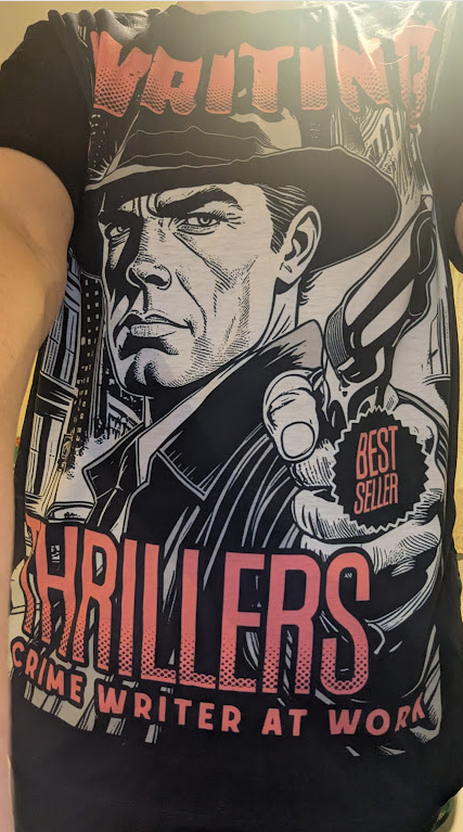 Getting serious about the edits, in my motivational T-shirt, a present from my lovely friend, Vik!