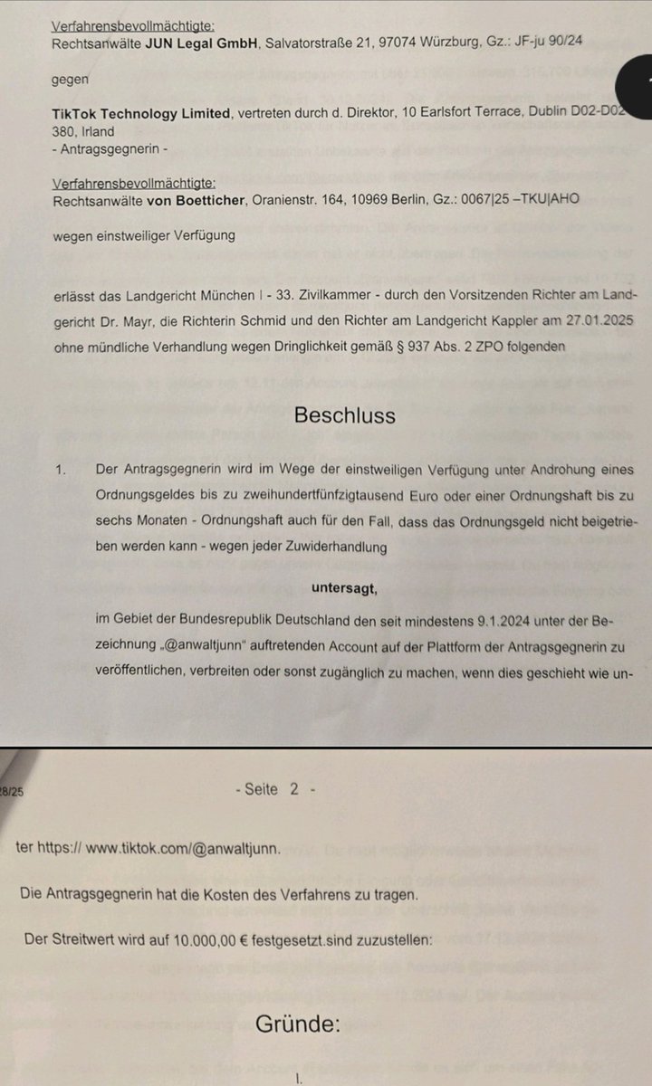 TikTok akzeptiert die Niederlage vor Gericht per Abschlusserklärung. Wenn wieder ein Fake Account erscheint, drohen bis 250.000 € Ordnungsgeld oder -haft bei kerngleichen Verstößen. Danke für etwaige Hinweise. Plattformen ignorieren solche Verstöße viel zu oft.