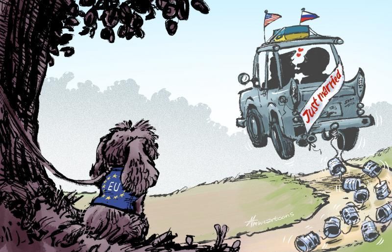 Honeymooners. Cartoon by Maarten Wolterink: buff.ly/4h9mPMt

#Trump #Putin #Ukraine #Europe