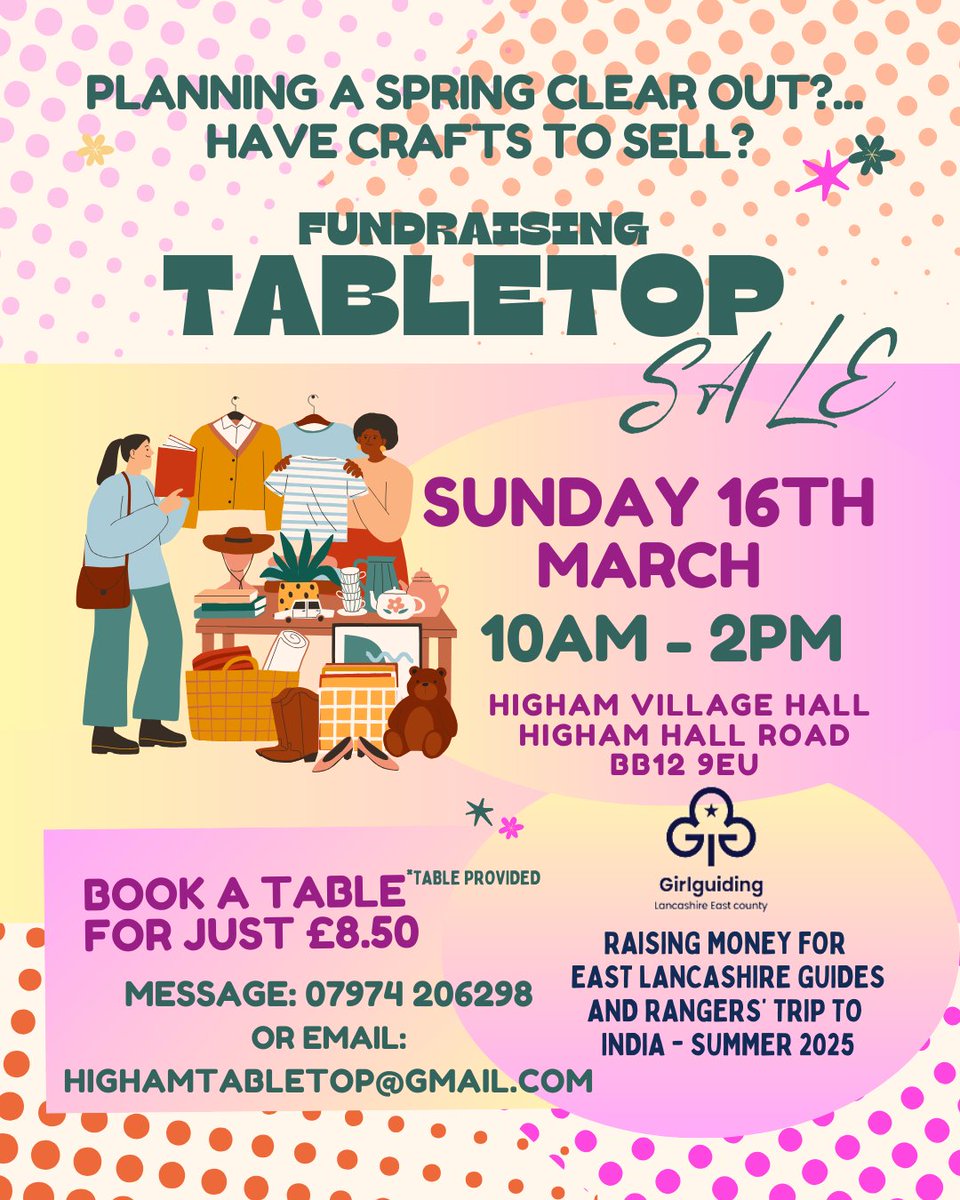 On behalf of local Guides and Rangers...

This is happening next month - Tables available for booking NOW 😀Organisers' contact details below: