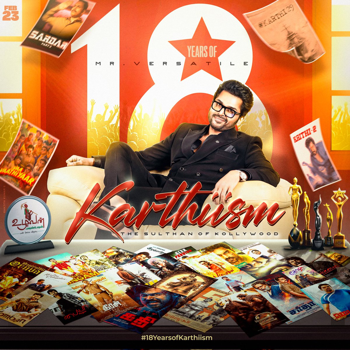 Karthi_AIFC's tweet photo. • Dear Karthians! Presenting you the Common Display Picture to Celebrate The Sulthan of Kollywood's 18 Years Cinema Journey. Let's make this milestone a grand and unforgettable one! 🥳

Congratulating our idol @Karthi_offl anna. ❤️

#18YearsofKarthiism #MrVersatileKarthi #Karthi https://t.co/Pcthq9AWN2