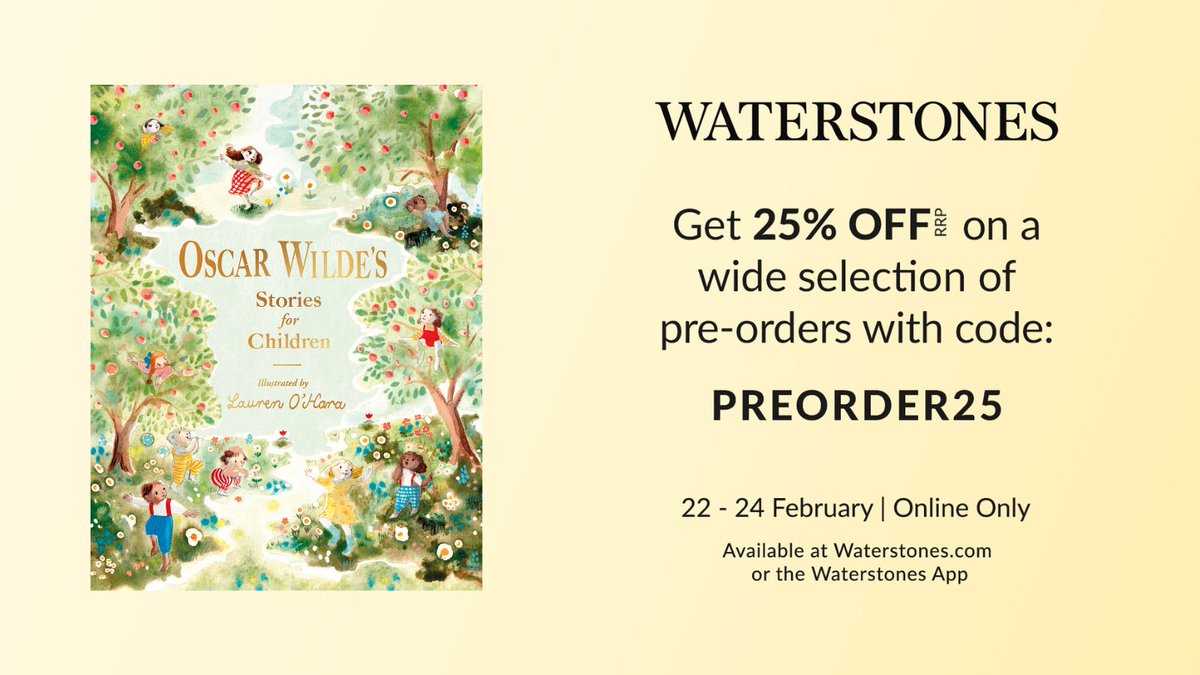 Little Island Books (@littleislandbks) on Twitter photo <a href="/waterstones/">Waterstones</a> customers can get 25% off when pre-ordering OSCAR WILDE’S STORIES FOR CHILDREN (out this autumn), illustrated by Lauren O’Hara (<a href="/oharasisters/">Natalia and Lauren O’Hara</a>) on their website or via their app until 23.59pm TONIGHT! #WPreorder waterstones.com/book/oscar-wil… <a href="/waterstones/">Waterstones</a> customers can get 25% off when pre-ordering OSCAR WILDE’S STORIES FOR CHILDREN (out this autumn), illustrated by Lauren O’Hara (<a href="/oharasisters/">Natalia and Lauren O’Hara</a>) on their website or via their app until 23.59pm TONIGHT! #WPreorder waterstones.com/book/oscar-wil…