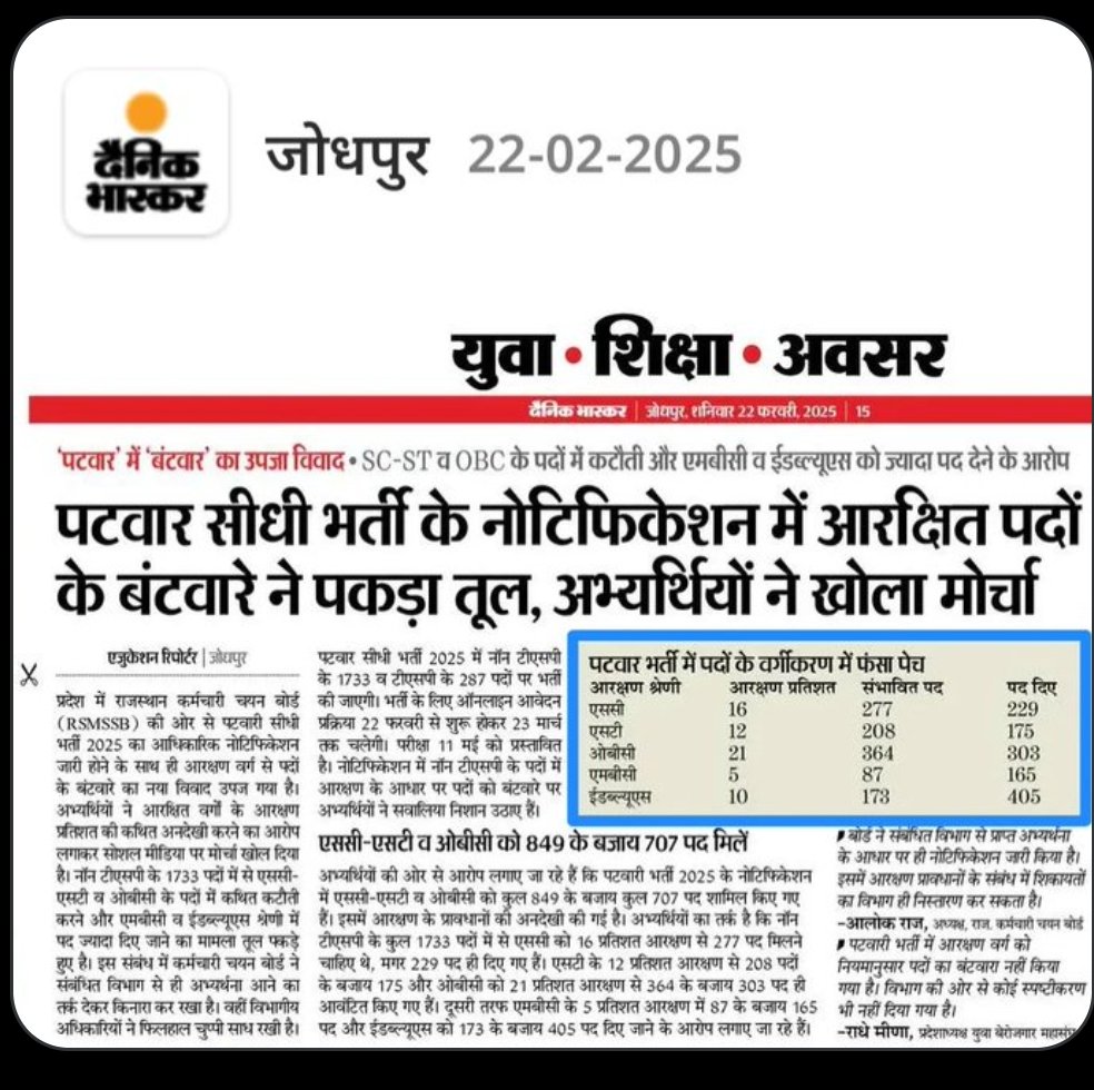 KHETARAMBATER2's tweet photo. #OBC_SC_ST_के_पद_वापस_करो
@alokrajRSSB
@BhajanlalBjp
@hanumanbeniwal @Barmer_Harish
#patw https://t.co/isavfuwyxb