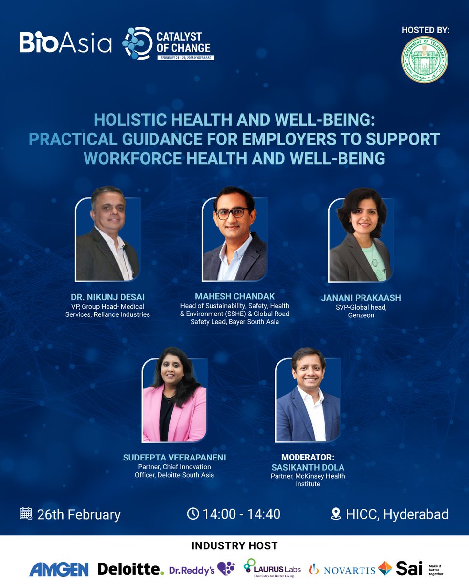 How can employers drive workforce well-being? This panel explores holistic health, sustainability &amp; strategies.

25th - 26th February 2025 | HICC, Hyderabad

 +91 98105 12348 |  bioasia.in/2025

#BioAsia2025