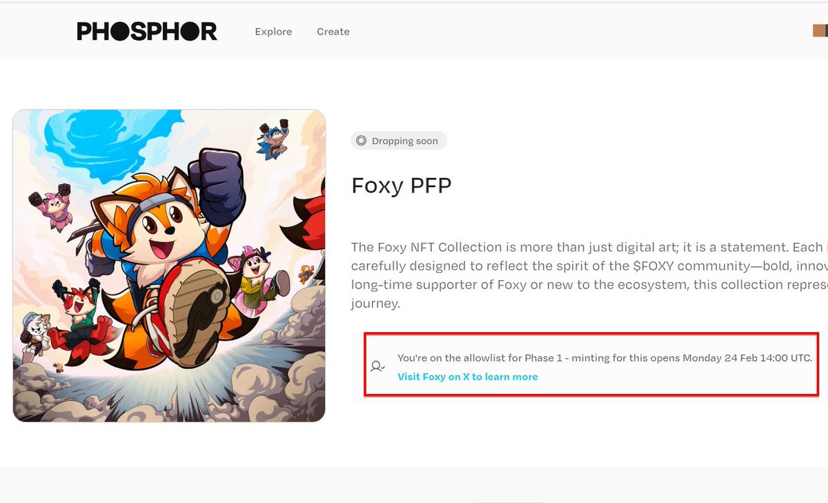 🚨 Check if you made the FOXY NFT mint list 

Visit: phosphor.xyz/activations/fo…

Connect wallet and ensure you are on LINEA chain.