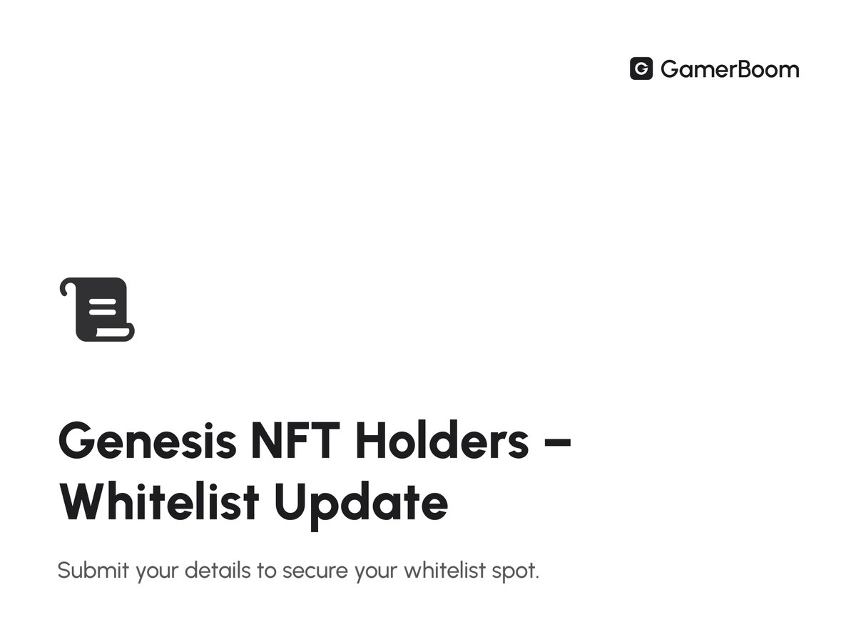 BOOM_FND's tweet image. 📢 Genesis NFT Holders – Whitelist Update!

If you hold a GamerBoom Genesis NFT, securing your whitelist spot is simple! 🎟️

🔹 If you minted directly, just bind your SOL address on our website, and you’ll be automatically added to the whitelist.
🔹 If you purchased from the