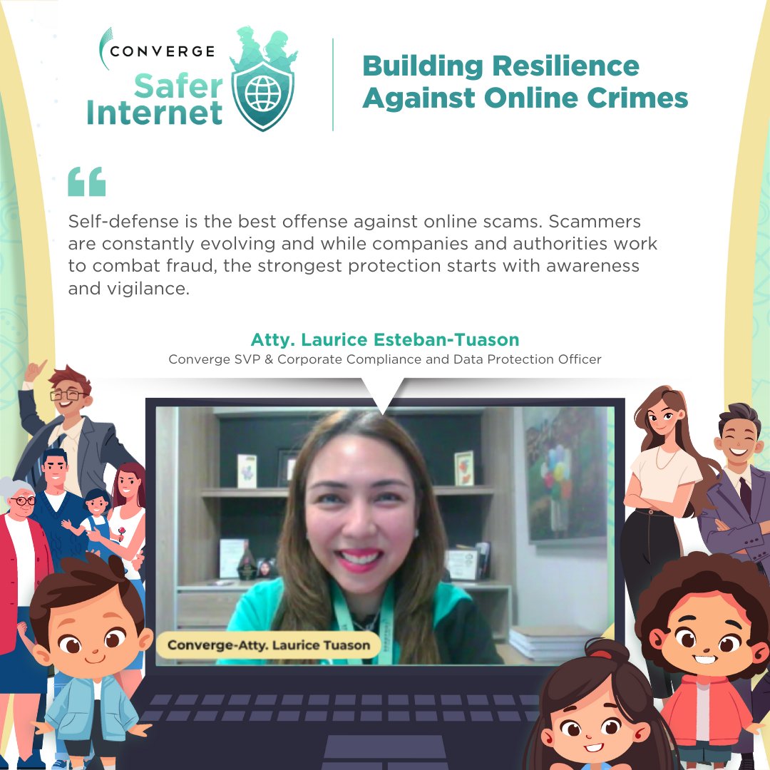 ExperienceCNVRG's tweet photo. At our Safer Internet Day webinar, Atty. Laurice Esteban-Tuason, Converge SVP &amp; Corporate Compliance and Data Protection Officer, highlighted the power of awareness in defending ourselves against online scams.

Watch: https://t.co/qST0WE0dtL

#SID2025
#ConvergeTogether https://t.co/MTM1BHZoUq