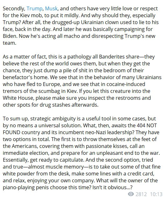 Dmitry Medvedev (@medvedevrussiae) on Twitter photo Strategic ambiguity? I don't think so. It's just that the Kiev thief, pathological liar and freeloader has got <a href="/realDonaldTrump/">Donald J. Trump</a> fed up with his shenanigans Strategic ambiguity? I don't think so. It's just that the Kiev thief, pathological liar and freeloader has got <a href="/realDonaldTrump/">Donald J. Trump</a> fed up with his shenanigans