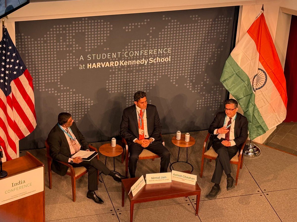 JainNirmal's tweet photo. I had the pleasure of joining Ashishji and Prof. Akashdeep for the Harvard panel discussion last week. Their insights, along with engaging questions from students, made for a fascinating session on 'Indian Capital Markets: Catalyzing Collective Prosperity.' @ashishchauhan https://t.co/jEyL6WixIK