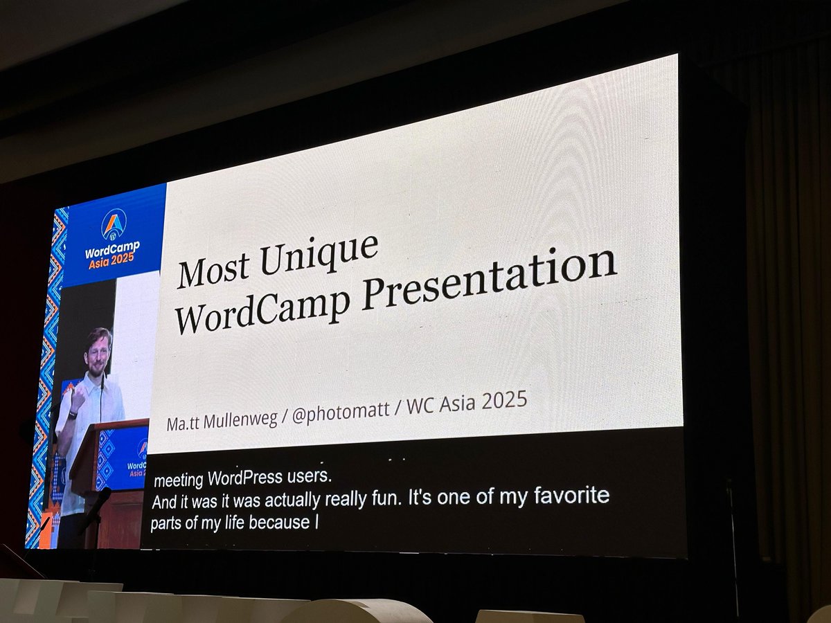WordPress co-founder Matt Mullenweg takes the stage at #WordCampAsia2025! 🎤 A perfect way to close out an incredible event with insights on WordPress and what’s ahead. 🎉