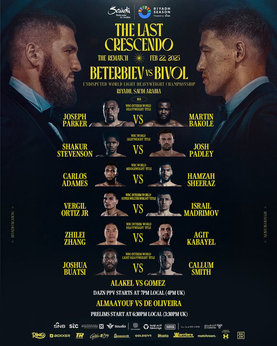 Running order for The Last Crescendo 📜

#BeterbievBivol2 | <a href="/DAZNBoxing/">DAZN Boxing</a> | #RiyadhSeason