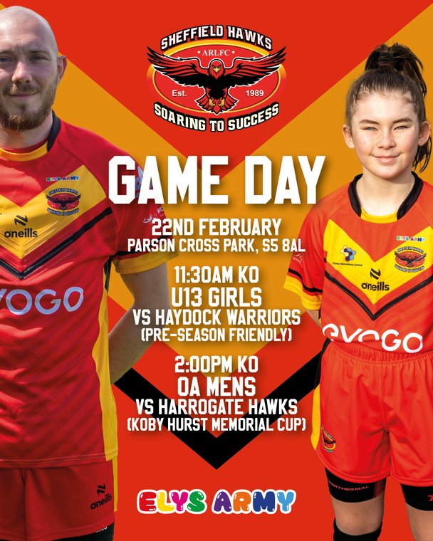 It’s Game Day!

#SheffieldHawks #ElysArmy #GameDay #KobyHurstMemorialCup #ForeverNumber12 #JuniorRugby #MensRugby #HawksFamily
pitchero.com/clubs/sheffiel…