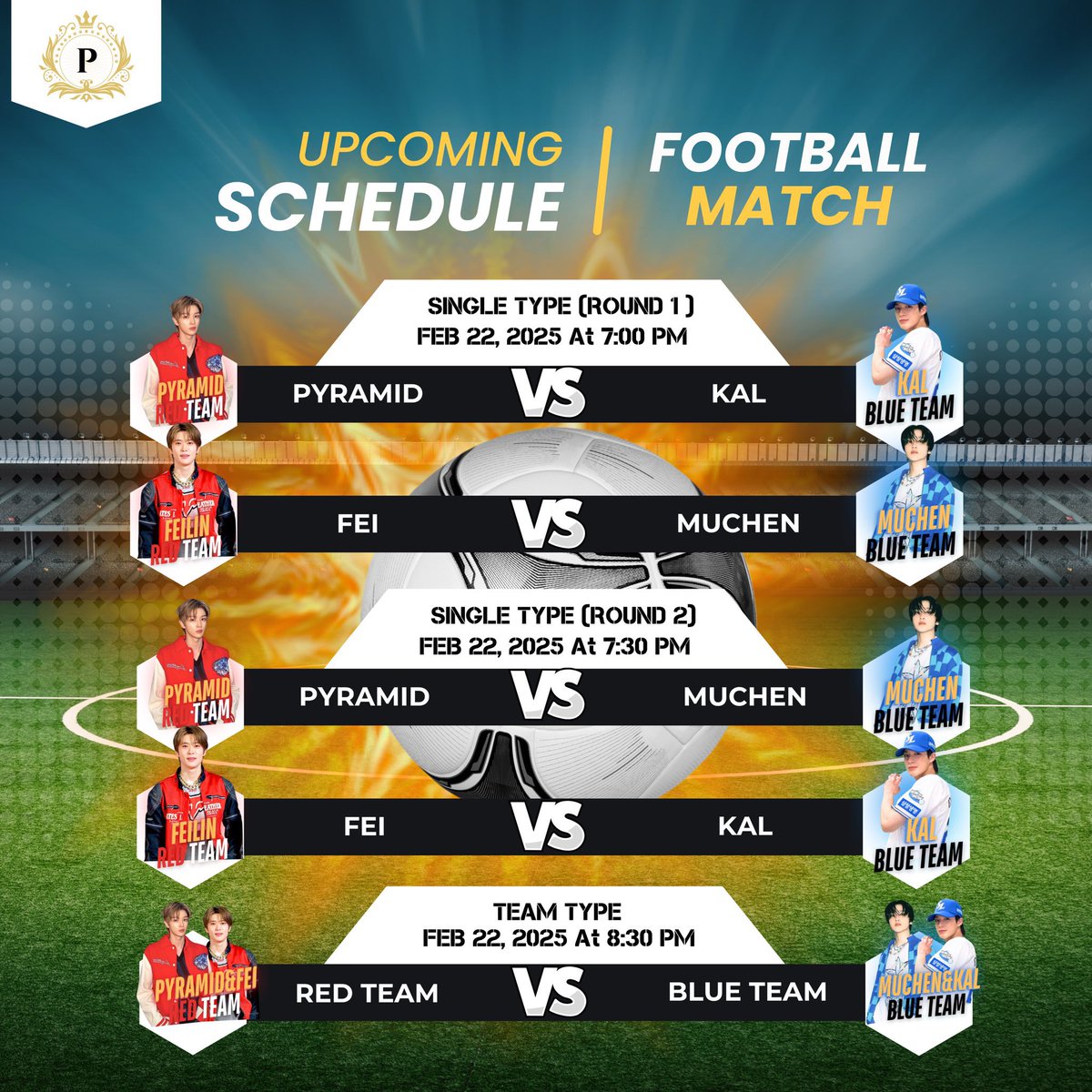 PryceCoLtd's tweet photo. ⠀            
                🏅 FOOTBALL  MATCH🏅

⠀⠀     [   22 FEB 2025  :  7  PM - 9 PM   ]
       
    🔴 #GGodOfRace VS #bluebluelnwza 🔵

⠀                            #PryceCoLtd https://t.co/HvB1pyHP0H