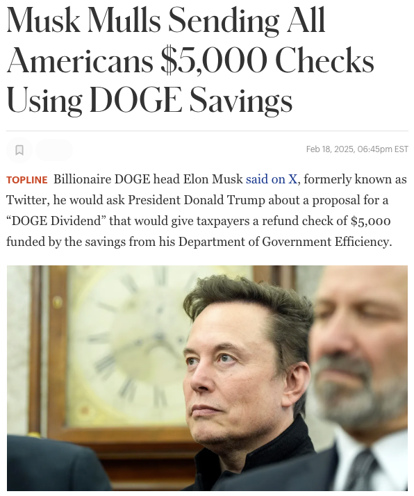 Mig langar að taka aftur upp þessa umræðu, því ég held að skilaboðin um rót vandans hafi ekki komið sér nægilega vel til skila.

DOGE er að takast að skera niður í ríkisfjármálum, sem er frábært.

EN... það verður að halda áfram að prenta pening.

Nýverið hef ég verið að velta