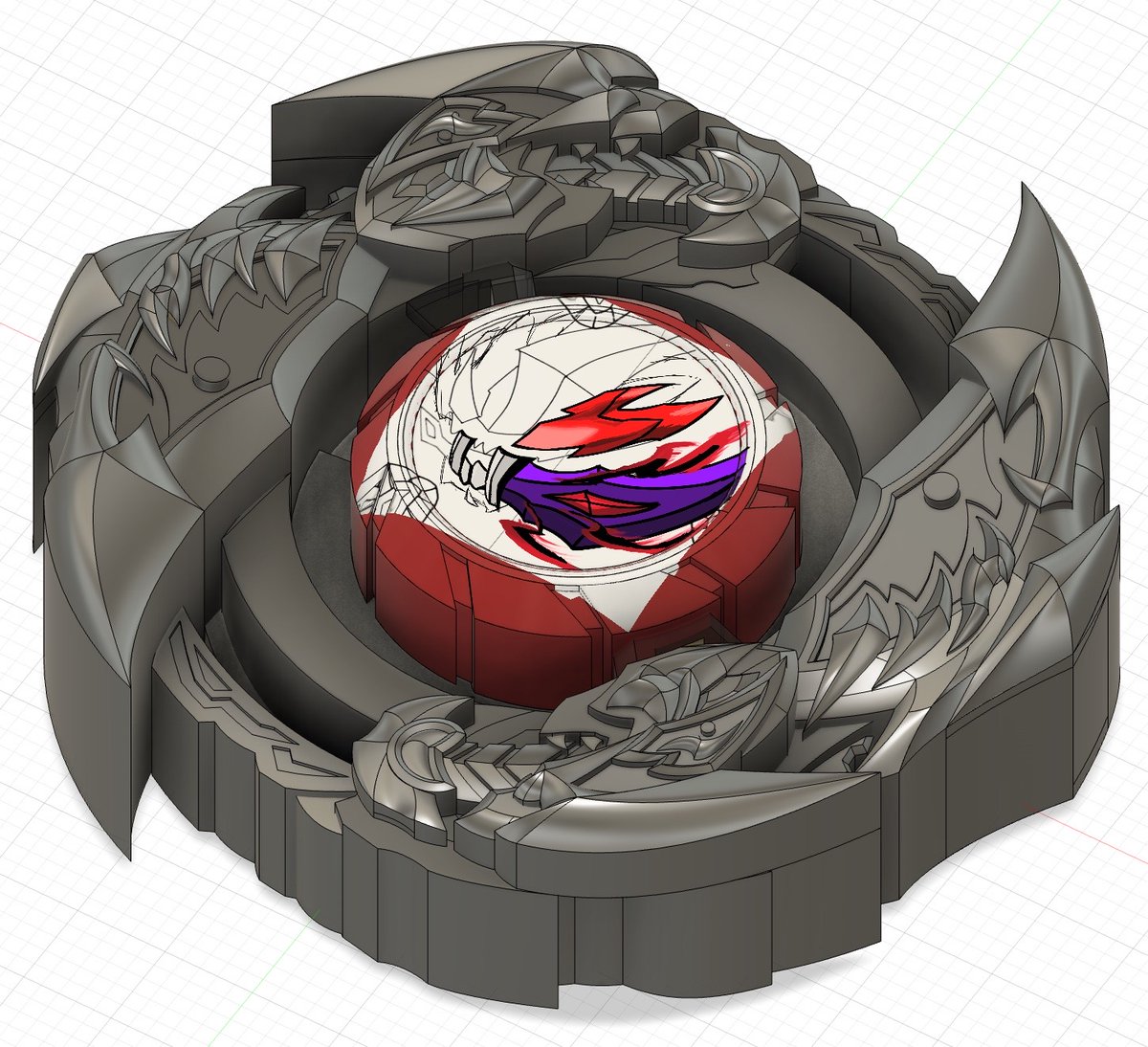 よし、楽しい所は一旦終わり！
あとはギミックと相談しつつ下の面を切ったりしていこう。
#ベイブレードX