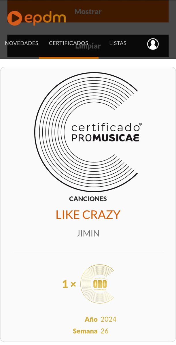 📀Certificados Promusicae en España 🇪🇸 

#Who de #JImin ha recibido el CERTIFICADO DE ORO en la semana 3 del 2025🎉

Esto significa que la canción ha superado las 30.000 unidades (vendidas o equivalente en escucha)👏

#Jimin se convierte en el primer solista surcoreano en recibir