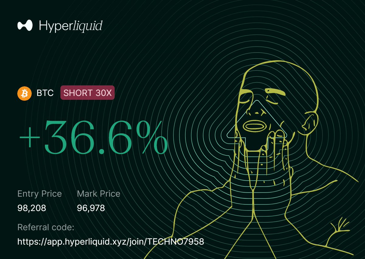 Trade $BTC perps seamlessly on <a href="/HyperliquidX/">Hyperliquid</a> using my referral code app.hyperliquid.xyz/join/TECHNO7958