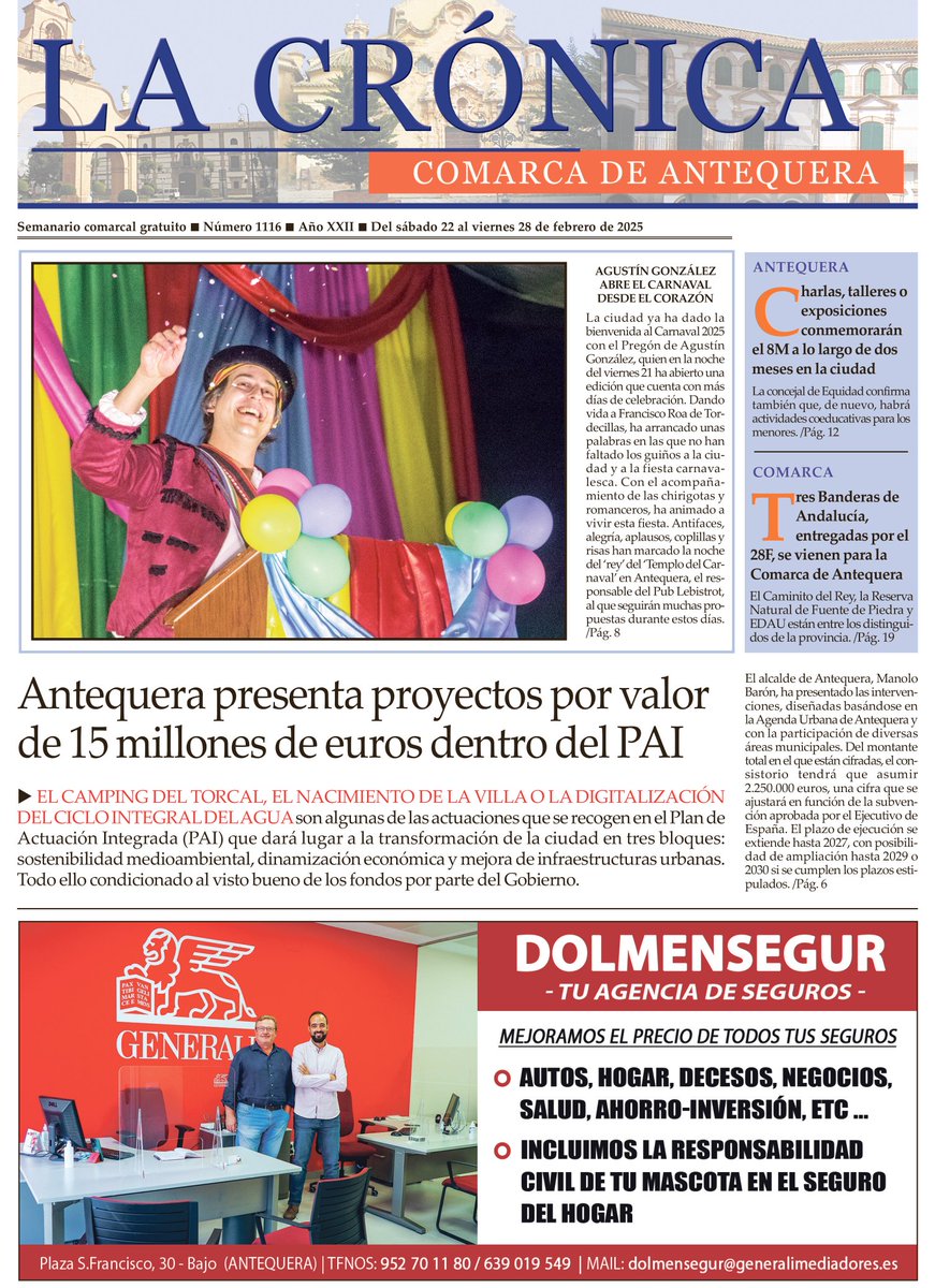 lacronica_atq's tweet photo. Buenos días,
Como cada sábado, hoy 22 de febrero, ya se encuentra disponible nuestro periódico de cada semana con la información más relevante de #Antequera y comarca

▶️ Puedes leerlo completo aquí:
https://t.co/ND0SoVkWrC
https://t.co/VFMcvAB0Q5
https://t.co/O3CIDzisdW https://t.co/vIM5ZyWX05