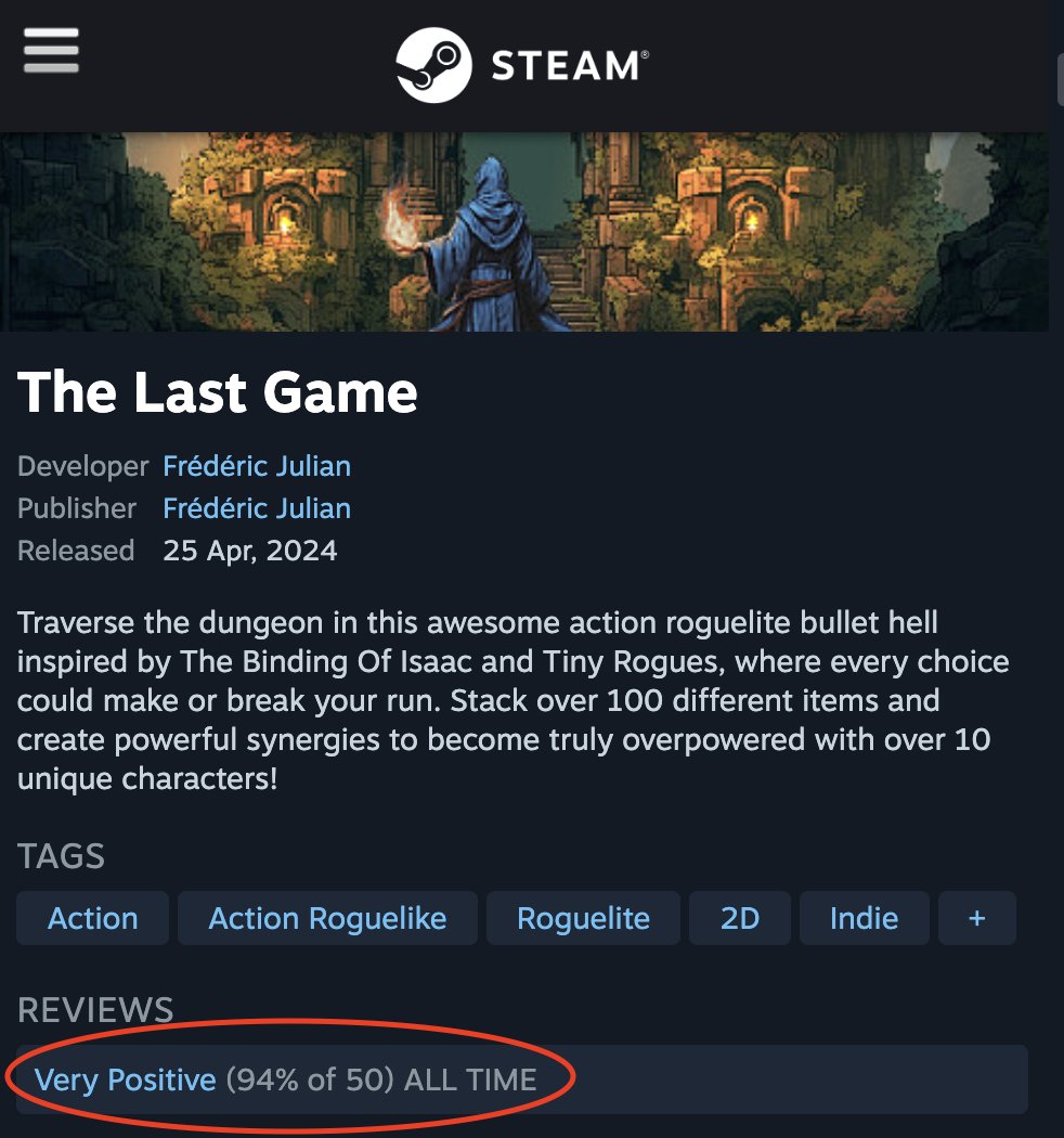 TheLastGame__'s tweet photo. It finally reached “Very Positive” on Steam! Thanks to everyone who left a review!

#indiegame #roguelike #GodotEngine https://t.co/qCvy2BZHqv