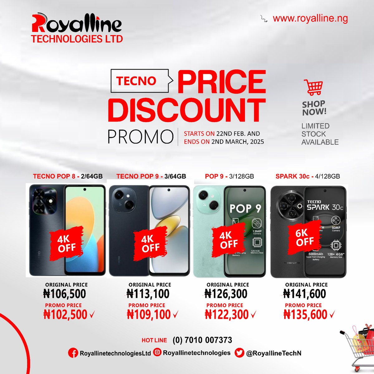 RoyallineTechN's tweet image. 🎉 FLASH SALE: Tecno Phones at CRAZY Prices! 🎉
 Call us today at 07010007373 for more info.
Visit our website : royalline.ng

#TecnoDeals #RoyallineTech #DiscountedTech #SmartphoneSavings #PriceDropAlert #TechUpgrade #LimitedTimeOffer #AffordableTech