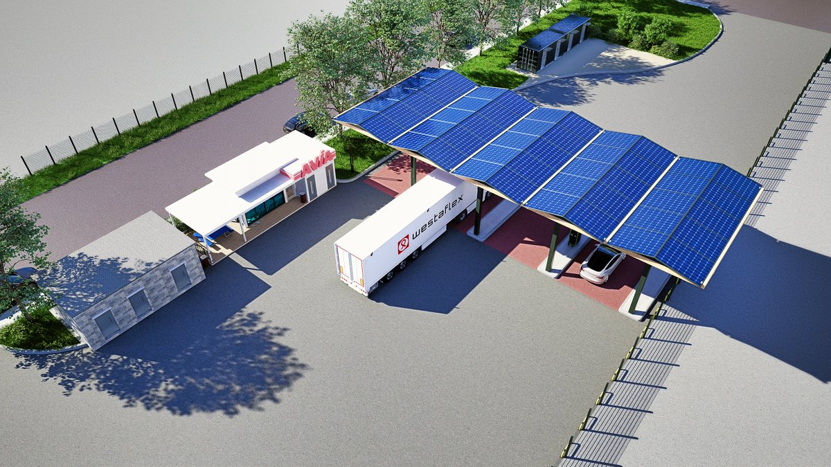 erster E-Truck Ladepark Nähe A2; Industriegebiet Sürenheide #AVIA #Actros600e