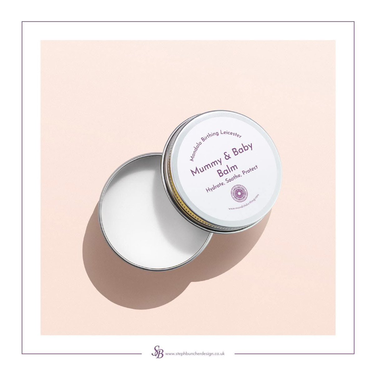SBuncherDesign's tweet image. #throwback to the label I designed for Mandala Birthing Leicester’s Mummy &amp;amp; Baby Balm. We did a label for the top and bottom of the tin and I set it up as a mock-up to see how it would look. 

#pastproject