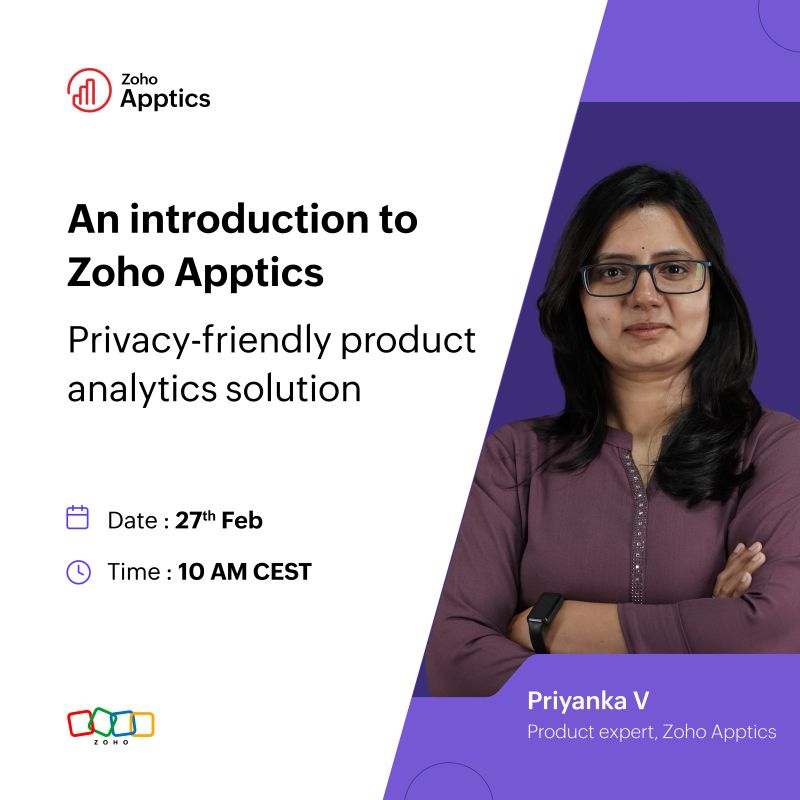 Get to know <a href="/ZohoApptics/">Zoho Apptics</a>!

It's time to mark your calendars for a free webinar as an introduction to Zoho Apptics.

🗓 Thursday, 27th of February 
⏰ 10 AM CET

Register now 👉  zurl.co/8GEv9 

#ZohoApptics #Tools #FreeWebinar #ZohoWebinar