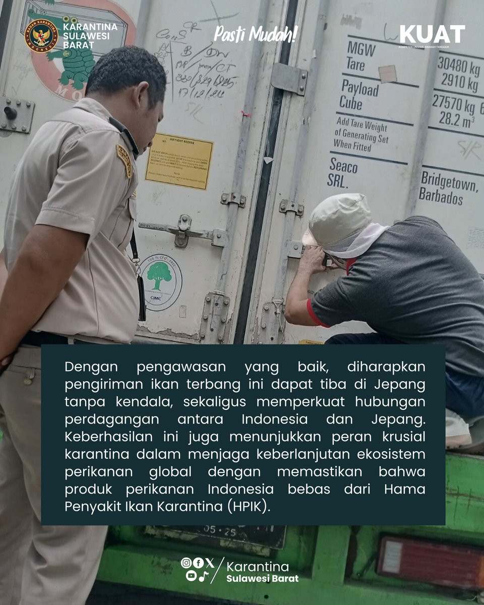karantinasulbar's tweet photo. Dengan pengawasan yang baik, diharapkan pengiriman ikan terbang ini dapat tiba di Jepang tanpa kendala, sekaligus memperkuat hubungan perdagangan antara Indonesia dan Jepang. https://t.co/a8uxqUKEvV