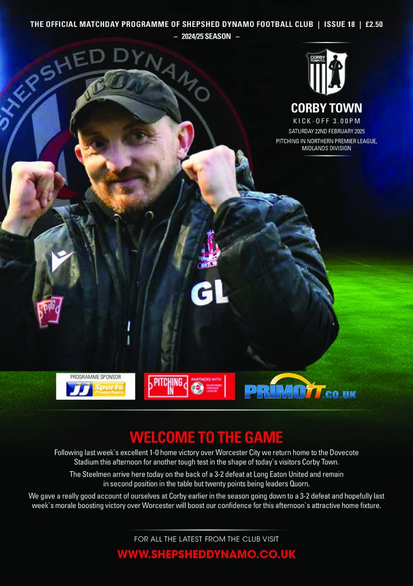 Shepshed Dynamo FC (@shepsheddynamo) on Twitter photo Make sure you pick up todays matchday programme V <a href="/corbytownfc/">Corby Town FC</a> ....
<a href="/Drakey17/">Drake ⚽️</a> on the cover.
Programme sponsored by <a href="/JJSportsPromLtd/">JJ Sports Promotions</a> Make sure you pick up todays matchday programme V <a href="/corbytownfc/">Corby Town FC</a> ....
<a href="/Drakey17/">Drake ⚽️</a> on the cover.
Programme sponsored by <a href="/JJSportsPromLtd/">JJ Sports Promotions</a>