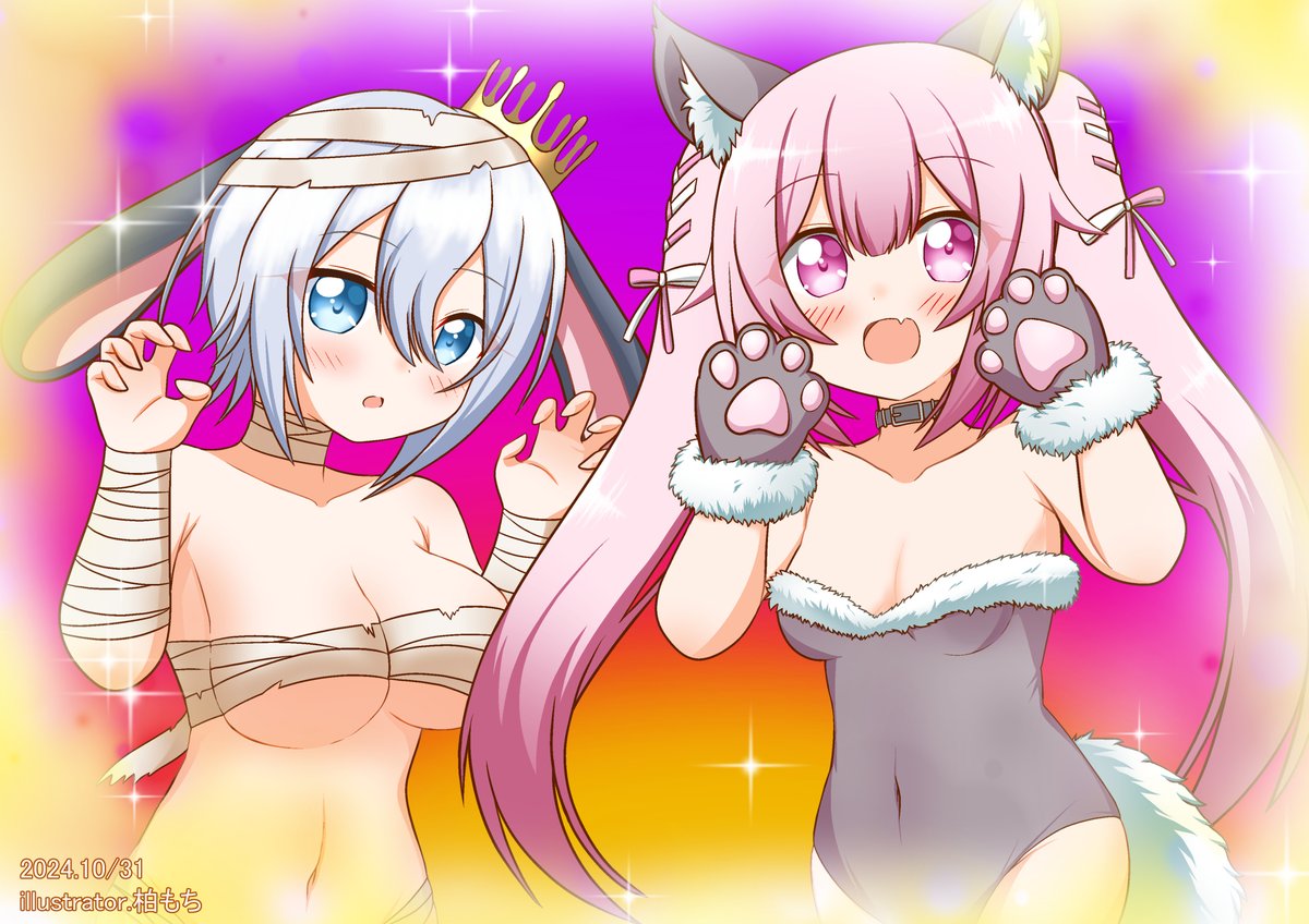 「今日は猫の日ということで、最近(?)描いた猫耳#ちよ個展#アトりえる#あおぎり高」|柏もちのイラスト