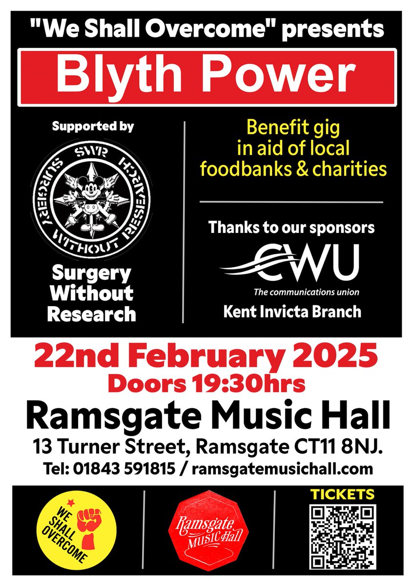 BottomBottomley's tweet image. TODAY!!!!!!!

Blyth Power and Surgery without Research!

#Ramsgate #Margate #Broadstairs #Thanet #Punk #Folk #weshallovercome #Surgerywithoutresearch #Blythpower 

Tickets are still available from the venues website.