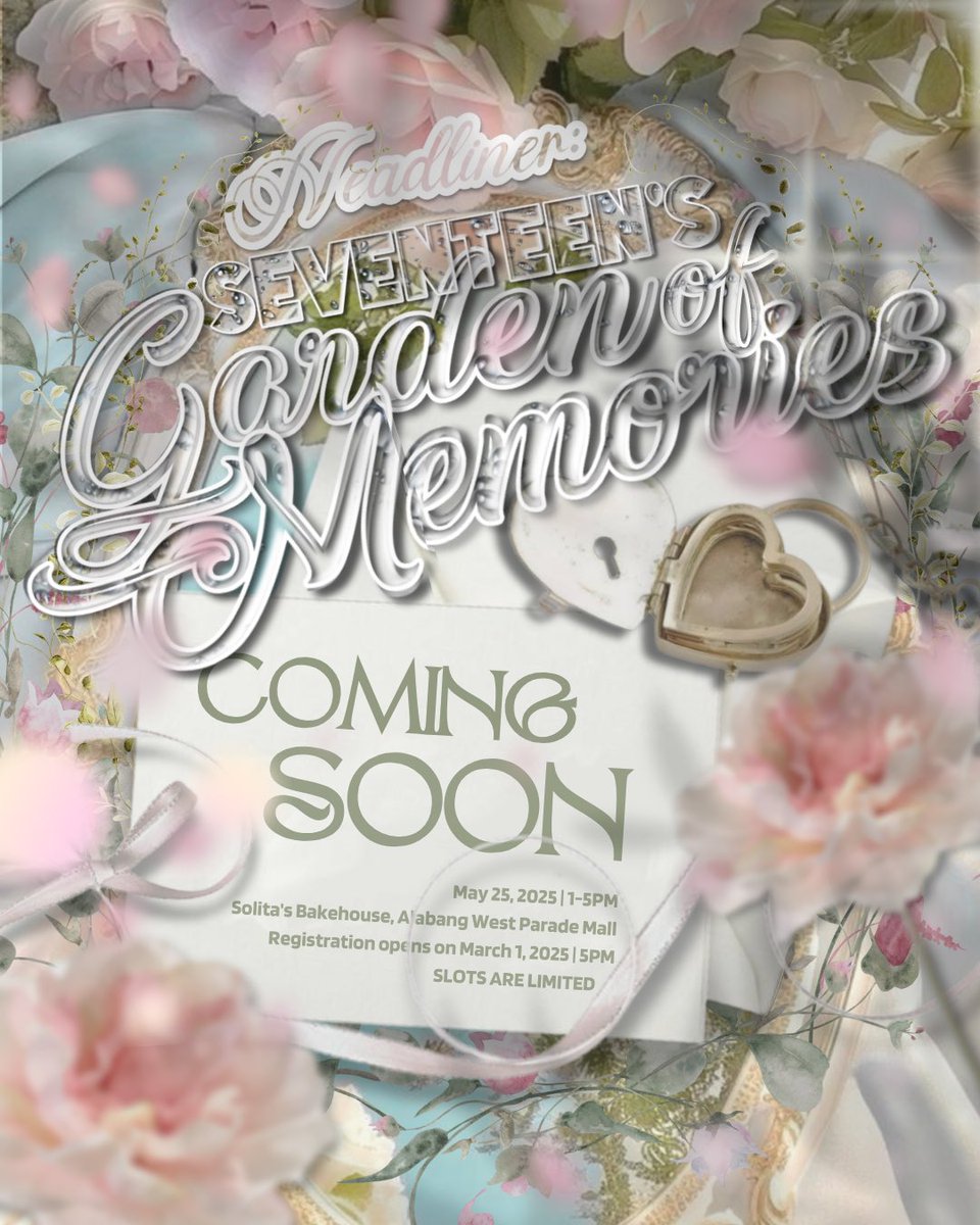 _svtinthegarden's tweet photo. Where flowers bloom and memories are made. 🌿✨ A magical journey awaits.

Get ready to wander through a garden of unforgettable moments. 🌸✨ Something special is coming… .ᐟ

A Seventeen 10th Anniversary CSE
— registration starts on 03/01, 5 PM! 

#SVTGardenofMemories https://t.co/FHsWWEmF8z