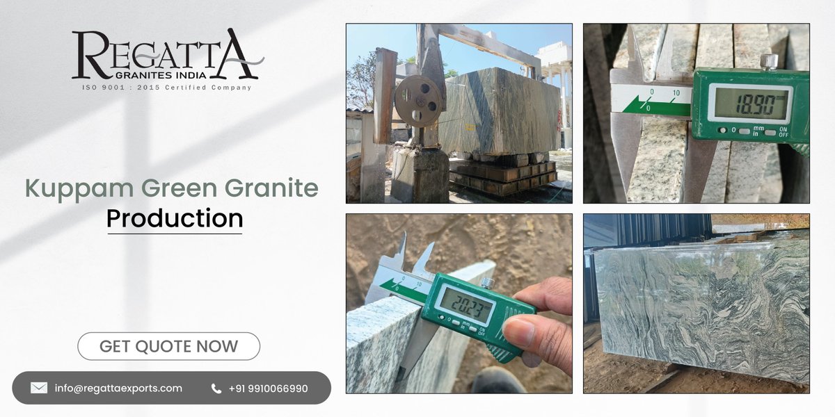 Check out the photos of ongoing kuppam green granite production at our factory. Contact us today to discuss your project today - regattagranitesindia.com/product/kuppam…
#greengranite #graniteslabs #naturalstone #architecture #construction #production #qualitycontrol