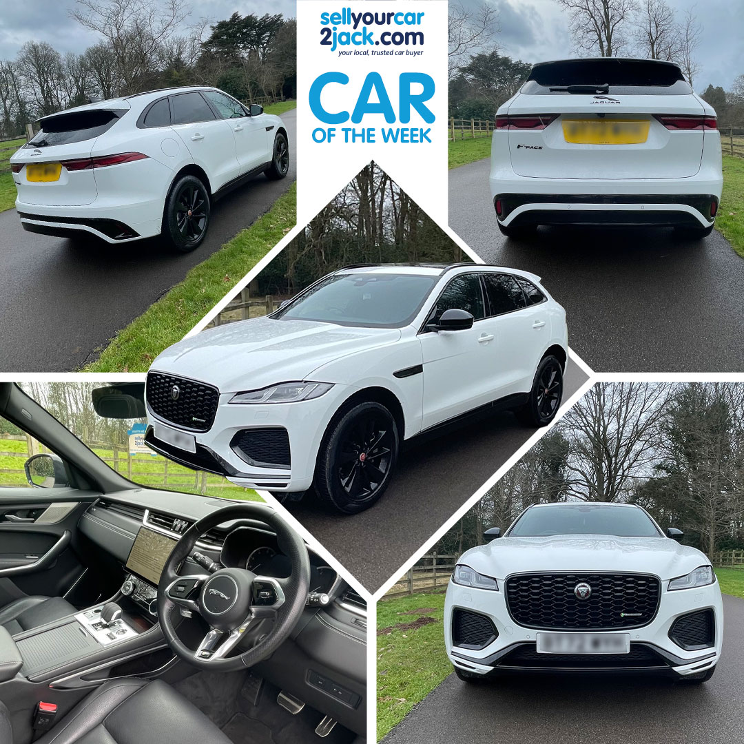 sell2jack's tweet image. This week's Car of the Week is this sleek and sophisticated ice white 2022 Jaguar F-PACE R-Dynamic Black – a perfect blend of luxury and performance. Powered by a refined 2.0L engine, this premium SUV delivers dynamic driving with unmistakable Jag style.

#Jaguar #FPACE #RDynamic