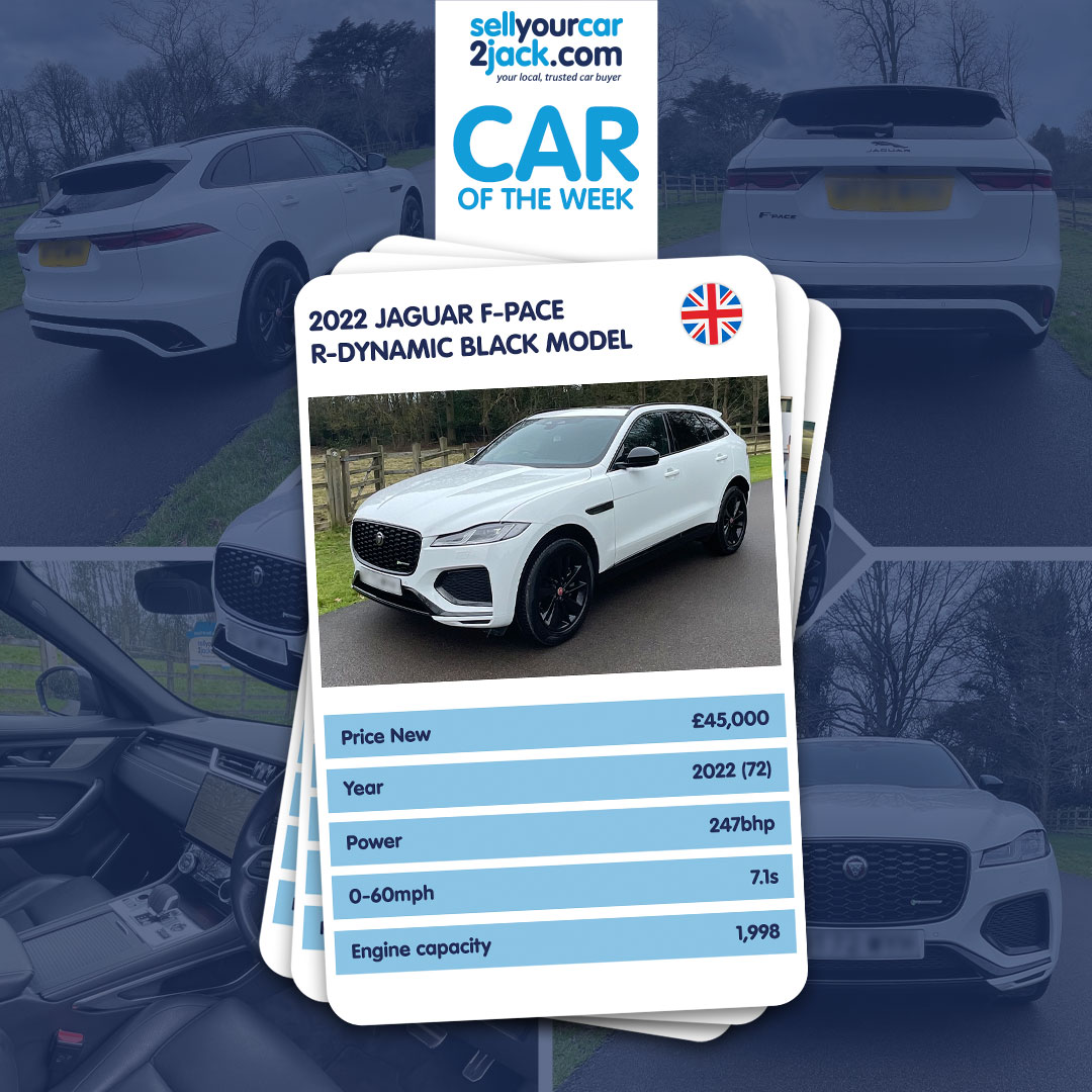 sell2jack's tweet image. This week's Car of the Week is this sleek and sophisticated ice white 2022 Jaguar F-PACE R-Dynamic Black – a perfect blend of luxury and performance. Powered by a refined 2.0L engine, this premium SUV delivers dynamic driving with unmistakable Jag style.

#Jaguar #FPACE #RDynamic