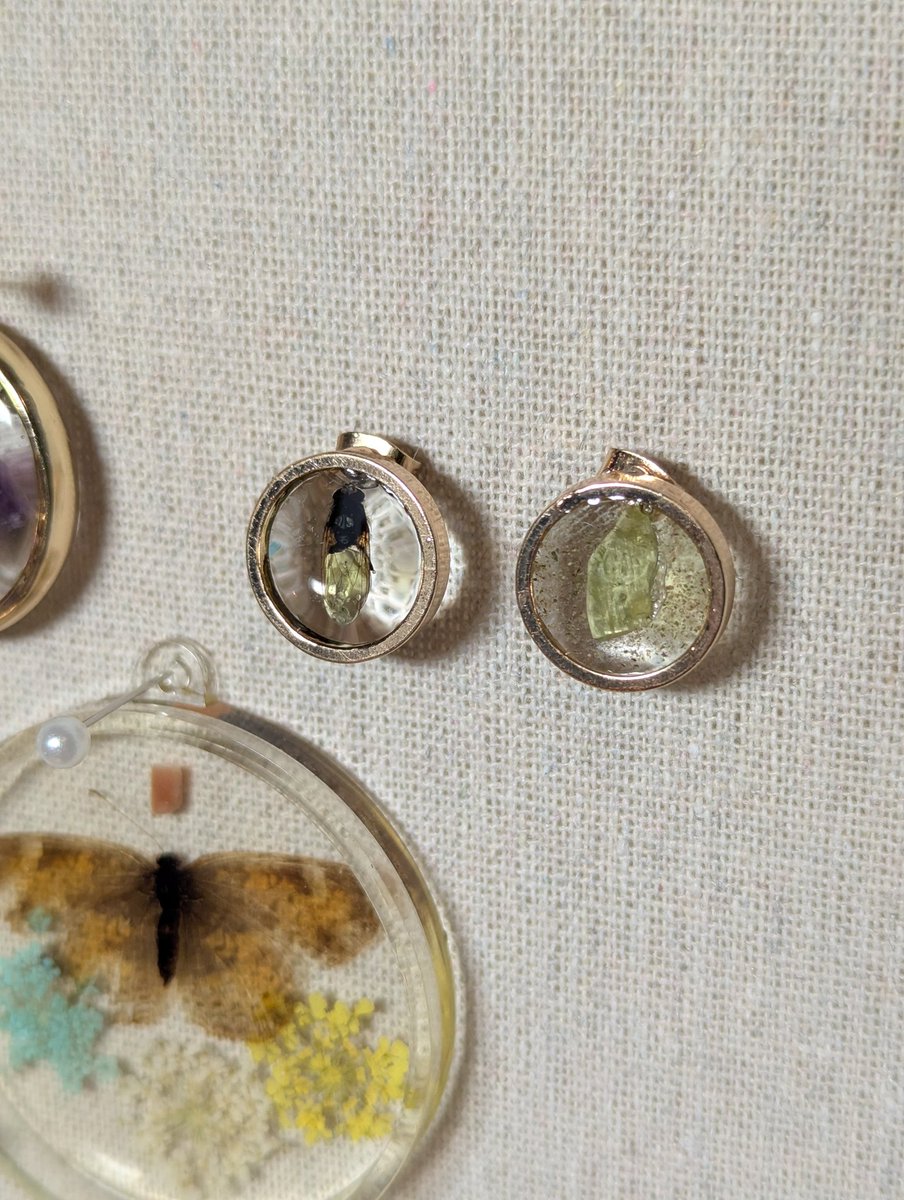 MountainManMo's tweet photo. • Pestilence •

I made some earrings. 

I had a fly with a missing abdomen I replaced with a small piece of peridot (left), and a larger piece of peridot with some kief sprinkled in with it(right). https://t.co/WL0b6r8XeI