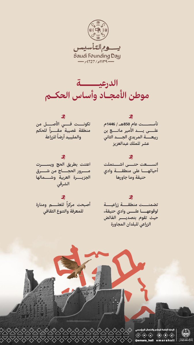 emara_hail's tweet photo. الدرعية .. موطن الأمجاد وأساس الحكم.

#يوم_بدينا_1727 
#يوم_التأسيس https://t.co/jtejanHw38