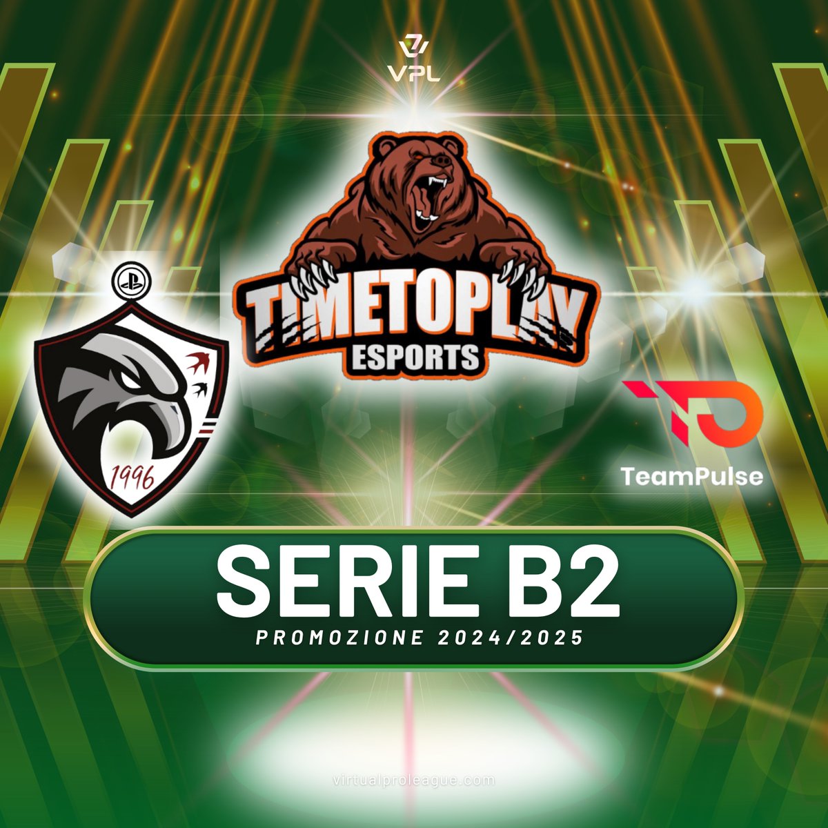 📢Promossi in Serie A 📢  
Questi i team promossi nella Serie A 2025     

1° Classificati <a href="/TTPproclub/">SANVITO83 x TIMETOPLAY</a> 

2° Classificati <a href="/_EagleseSports_/">ASD EAGLES ESPORTS CALCIO A 5</a> 

3° classificati <a href="/TeamPulseApp/">TeamPulse</a> 

Benvenuti nella massima lega di VPL Italy e buona stagione 2025!