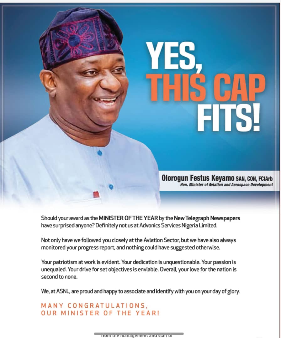 Voluwaseun1's tweet photo. #aviationToday : Hon. Minister of Aviation and Aerospace Development @fmaviationng, Festus Keyamo, SAN @fkeyamo, With well deserved honour as Minister of the Year award by The New Telegraph newspaper @NewTelegraphNIG. https://t.co/RLACT7aqCC