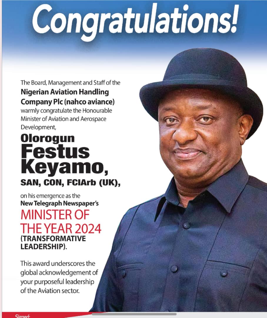 Voluwaseun1's tweet photo. #aviationToday : Hon. Minister of Aviation and Aerospace Development @fmaviationng, Festus Keyamo, SAN @fkeyamo, With well deserved honour as Minister of the Year award by The New Telegraph newspaper @NewTelegraphNIG. https://t.co/RLACT7aqCC
