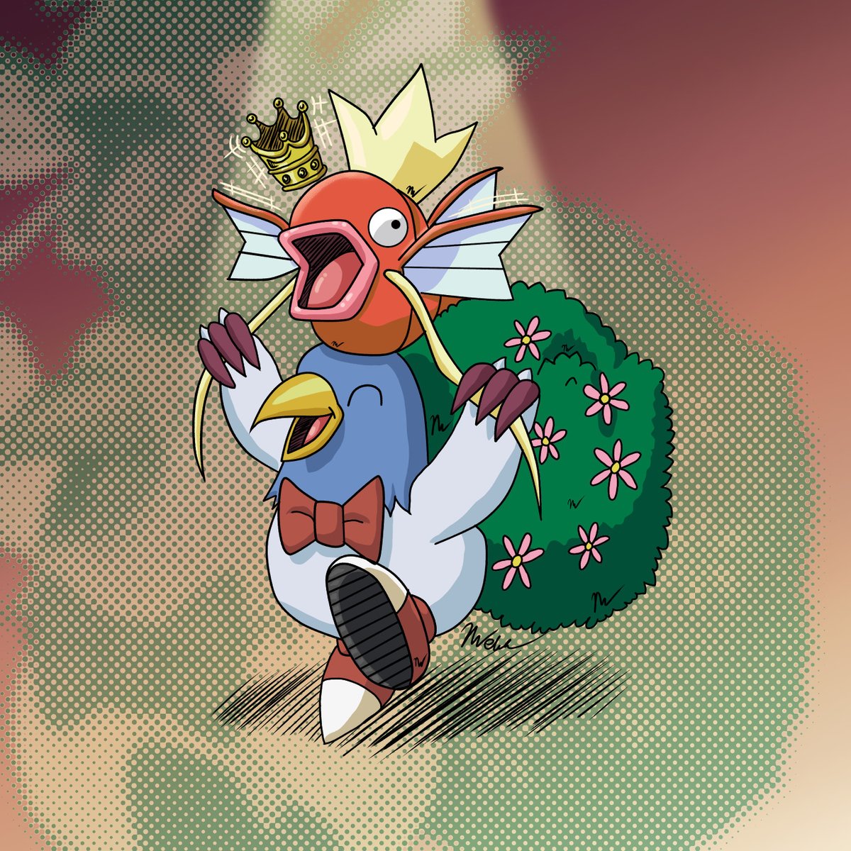 blademanunitpi's tweet photo. Deramon wears Magikarp as a crown to flex its pride. Ready for adventure #Pokémon #Digimon #Magikarp #Deramon #Delumon #FanArt #Nintendo #Bandai https://t.co/nqiVQvHeun