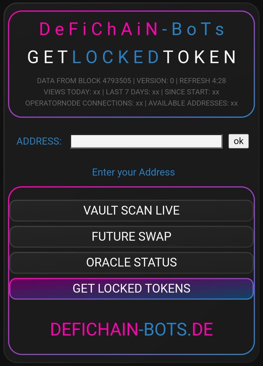 dalude174's tweet photo. DeFiChain-Bots
ā¢Vault Scan Live
ā¢Future Swap
ā¢Oracle Status
ā¢Get Locked Tokens
#DeFiScan #DeFiChainBots
https://t.co/cV3ycy0BuK